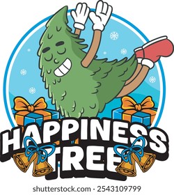 Ilustración vectorial de la mascota del árbol de Navidad con la ilustración retro de la mascota disponible para la insignia del logotipo