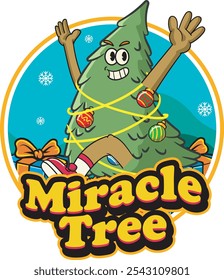 Ilustração vetorial do mascote da árvore de Natal com ilustração do mascote retrô disponível para o distintivo do logotipo