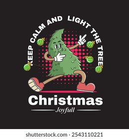 Vector Illustration of Christmas Tree Mascot with Retro Mascot Illustration Available for Tshirt Design