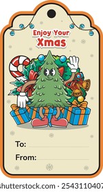 Vector Illustration of Christmas Tree Mascot with Retro Mascot Illustration Available for Card Template