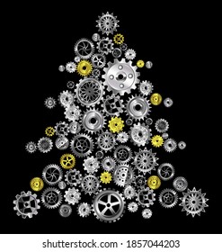 vector illustration Christmas tree with metal gears