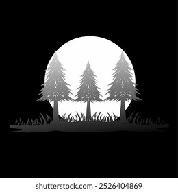 Vector illustration of Christmas tree and moon