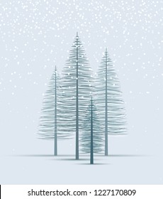 Vector illustration christmas tree. Natural background with silhouette of a trees. Christmas forest