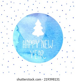 Vector illustration. Christmas tree. New Years background. Watercolor blue background. Winter.