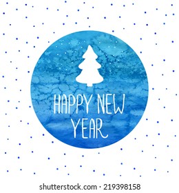 Vector illustration. Christmas tree. New Years background. Watercolor blue background. Winter.