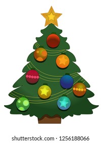 Vector illustration of Christmas tree on a white background