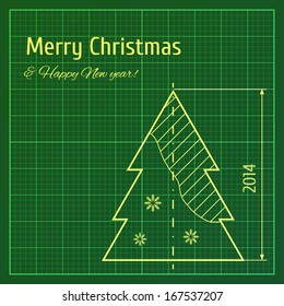 Vector illustration of Christmas tree on green graph paper