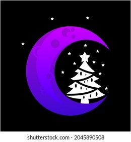 Vector illustration of a christmas tree on the moon