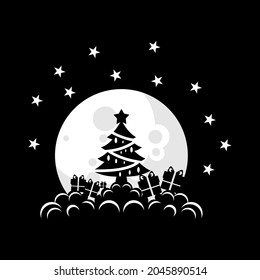 Vector illustration of a christmas tree on the moon