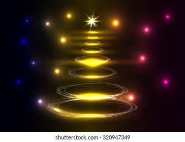 Vector illustration of a Christmas tree on a dark background
