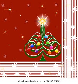 vector illustration of Christmas Tree on red background
