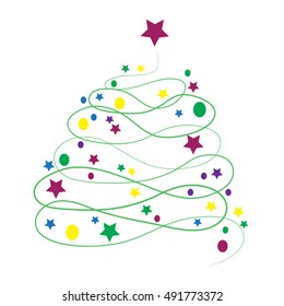 Vector illustration Christmas tree on white background.
