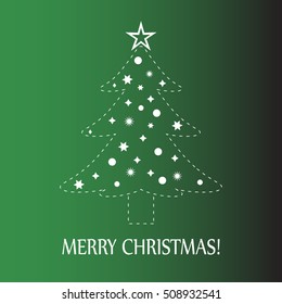 Vector illustration of a christmas tree on a free background with text Merry Christmas!