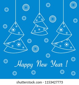 Vector illustration of Christmas tree origami folded and hanging on the ropes. Design element for postcard, invitation.