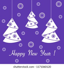Vector illustration of Christmas tree origami folded and hanging on the ropes. Design element for postcard, invitation.