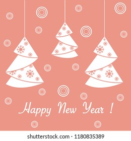 Vector illustration of Christmas tree origami folded and hanging on the ropes. Design element for postcard, invitation.