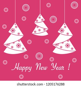 Vector illustration of Christmas tree origami folded and hanging on the ropes. Design element for postcard, invitation.