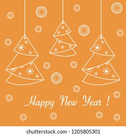 Vector illustration of Christmas tree origami folded and hanging on the ropes. Design element for postcard, invitation.