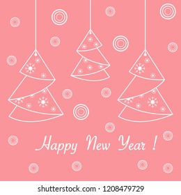 Vector illustration of Christmas tree origami folded and hanging on the ropes. Design element for postcard, invitation.