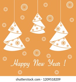 Vector illustration of Christmas tree origami folded and hanging on the ropes. Design element for postcard, invitation.