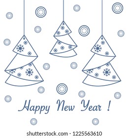 Vector illustration of Christmas tree origami folded and hanging on the ropes. Design element for postcard, invitation.