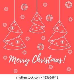 Vector illustration of Christmas tree origami folded and hanging on the ropes. Design element for postcard, invitation, banner or flyer.