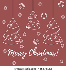 Vector illustration of Christmas tree origami folded and hanging on the ropes. Design element for postcard, invitation, banner or flyer.