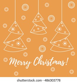 Vector illustration of Christmas tree origami folded and hanging on the ropes. Design element for postcard, invitation, banner or flyer.