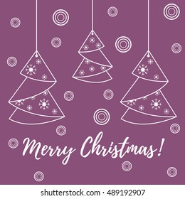 Vector illustration of Christmas tree origami folded and hanging on the ropes. Design element for postcard, invitation, banner or flyer.