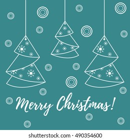 Vector illustration of Christmas tree origami folded and hanging on the ropes. Design element for postcard, invitation, banner or flyer.