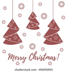Vector illustration of Christmas tree origami folded and hanging on the ropes. Design element for postcard, invitation, banner or flyer.