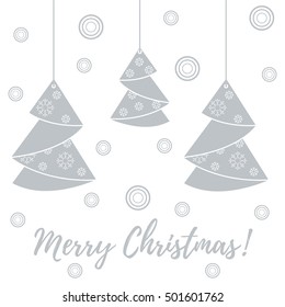 Vector illustration of Christmas tree origami folded and hanging on the ropes. Design element for postcard, invitation, banner or flyer.
