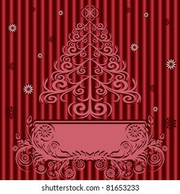 vector illustration of a Christmas tree with ornament on silk background.
