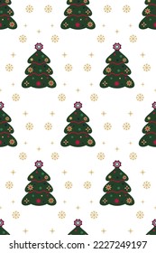 Vector illustration of a Christmas tree with ornaments. Universal artistic template for design, greeting card, invitation. Pattern..