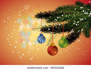 vector illustration of christmas tree with ornaments under christmas tree background
