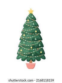 Vector illustration of a Christmas tree in a pot. New Year. Holidays.