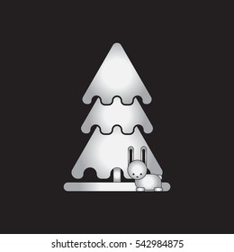 Vector illustration christmas tree and rabbit