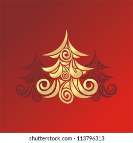 Vector illustration of christmas tree red and gold