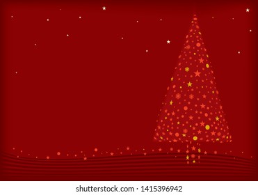 Vector illustration. Christmas tree illustration in red with stars and background.