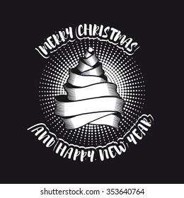 vector illustration Christmas tree with ribbons of text around