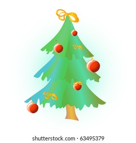 Vector illustration of Christmas tree with ribbons and balls