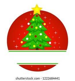Vector Illustration of Christmas Tree in Round Frame 