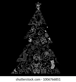 Vector Illustration of a Christmas Tree shape made up of Holiday and Winter Elements.