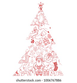 Vector Illustration of a Christmas Tree shape made up of Holiday and Winter Elements.