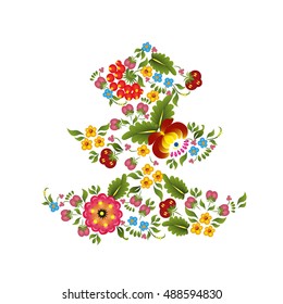 Vector illustration Christmas tree shape made up a lot of multicolored flowers on the white background
