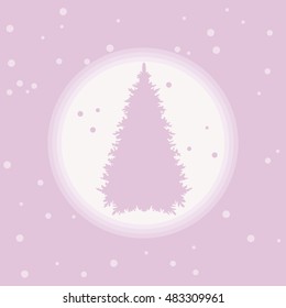 Vector illustration of Christmas tree silhouette with snowflakes on a colored background in gentle tones. 