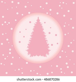 Vector illustration of Christmas tree silhouette with snowflakes on a colored background in gentle tones. 