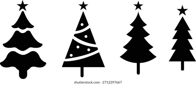 Eine Vektorgrafik eines Weihnachtsbaums und der Silhouetten eines Mannes und einer Frau, die ein Weihnachtsgrußkartendesign erstellen