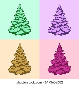 Vector illustration. Christmas tree in the snow during Winter.