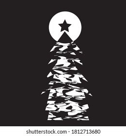 Imagen vectorial de un árbol de Navidad con nieve por la noche.